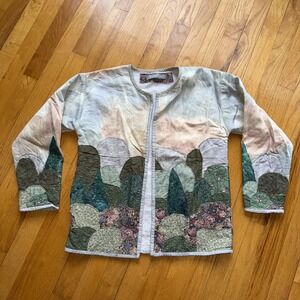 Vintage‎ Jacket Multicolor Quilted Landscape Art To Wear Floral Cottagecore M*
